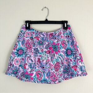 X by Gottex Ruffle Hem Skort Large Lilac Floral Biker Shorts Pocket Tennis Golf